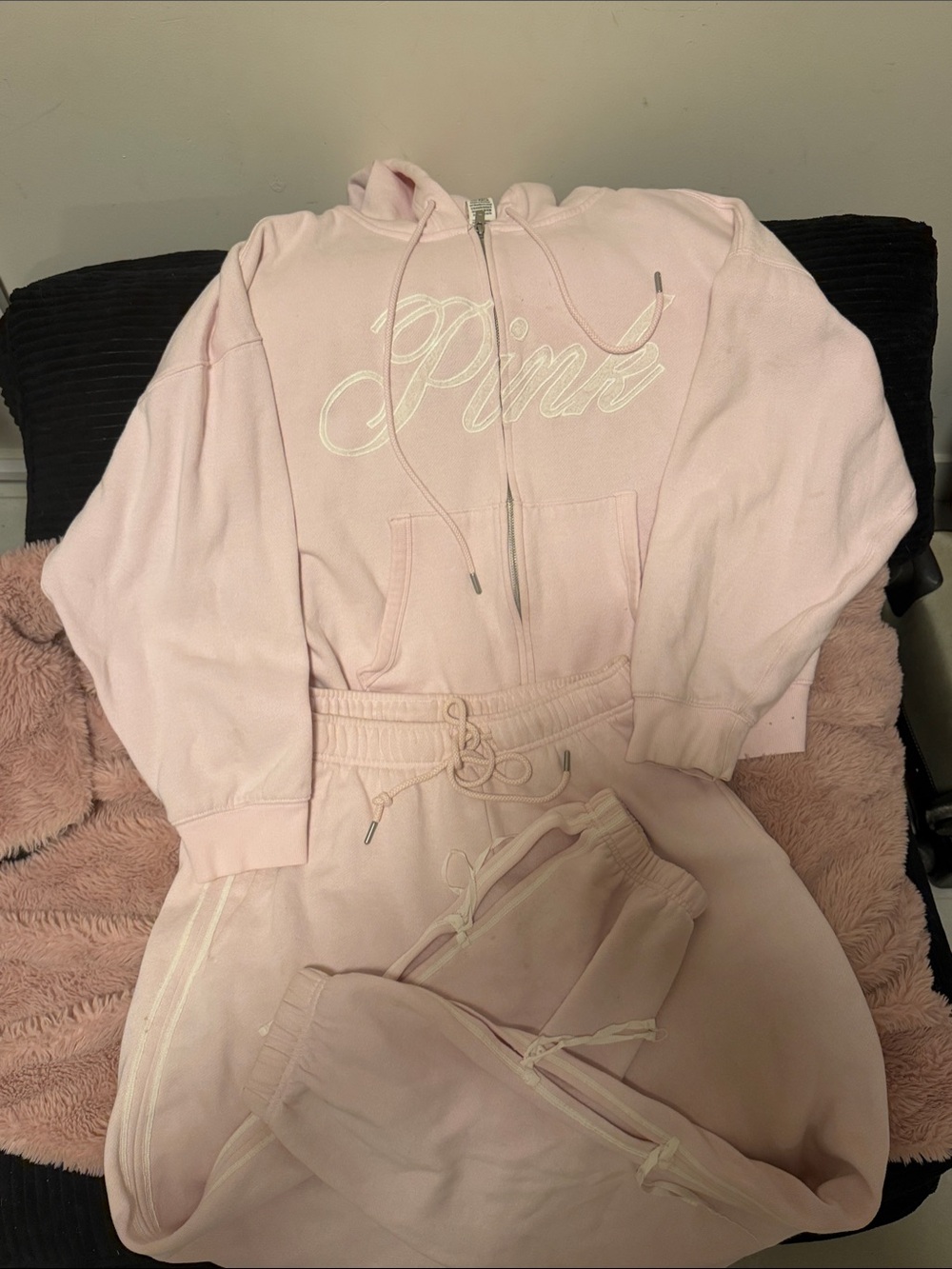 PINK Victoria's Secret Light Pink Zip Hoodie & Joggers Set